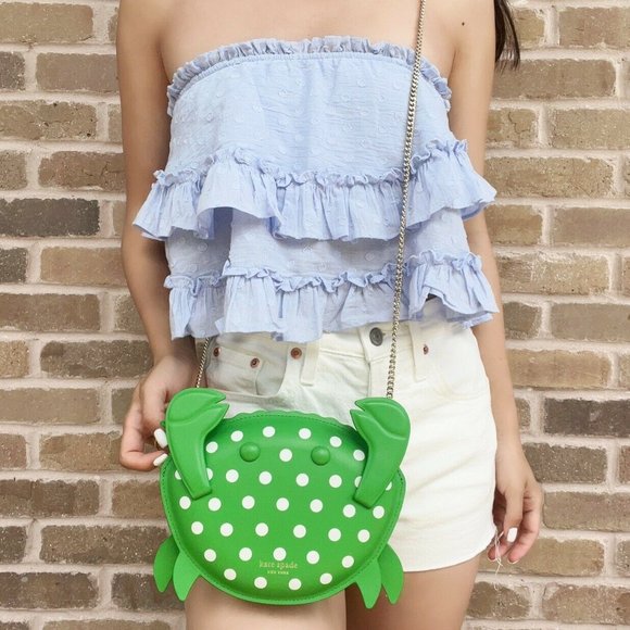 Kate Spade Shelly Crab Novelty Crossbody Green White Polka Dots - Picture 2 of 8